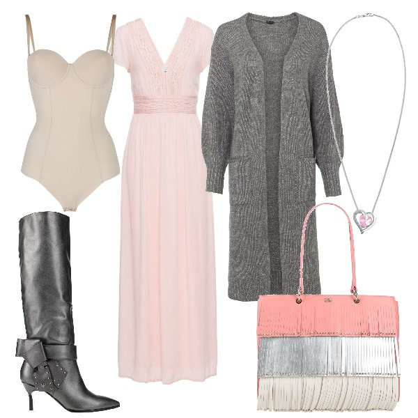 Outfit donna - Total look #1430586. Stile Glamour per Serata fuori. look ideale per Tall. Abbinamento con vestiti lunghi, cardigans, stivali, borse a mano, body, ciondoli.