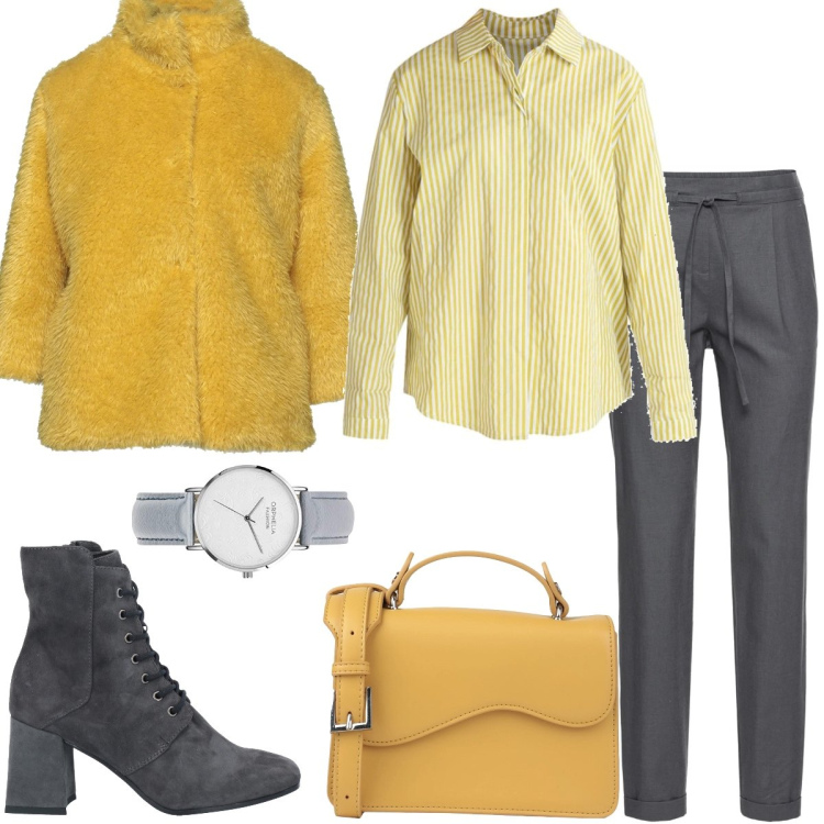 Outfit donna - Total look #1430616. Stile Casual chic per Ufficio. Abbinamento con cappotti, borse a mano, stivaletti, pantaloni, camicie, orologi analogici.