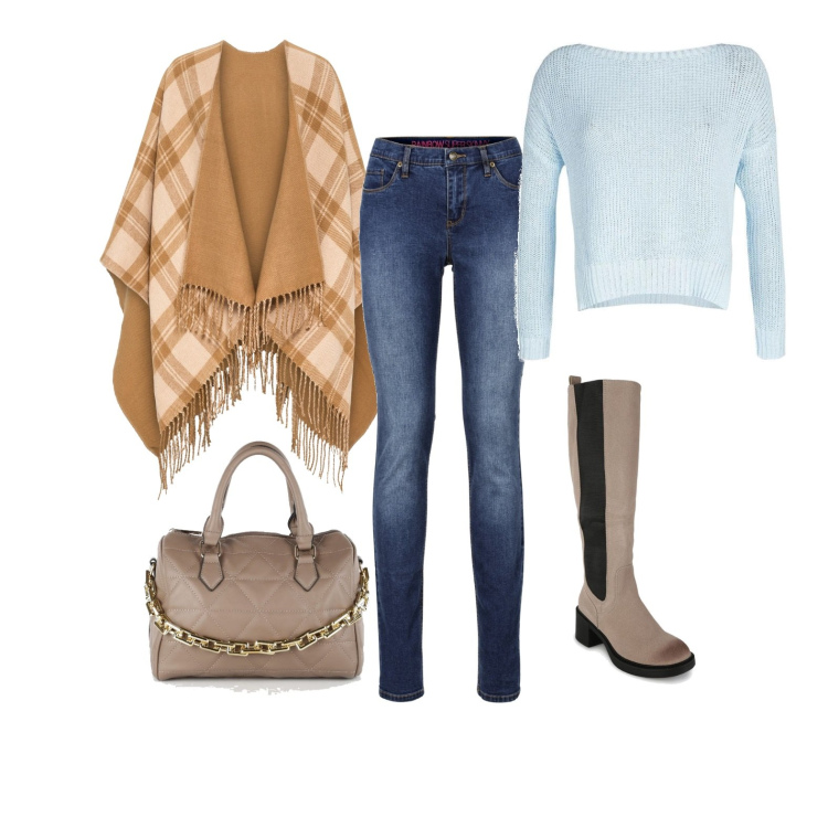 Outfit donna - Jeans and blue. Stile Urban per Tutti i giorni. Abbinamento con jeans skinny, cappotti, stivali, borse a mano, pullovers.