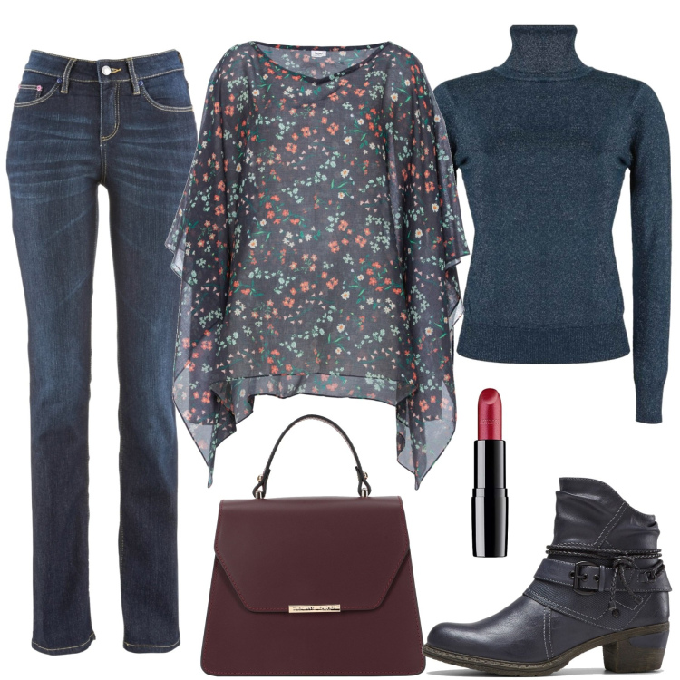 Outfit donna - La borsa perfetta. Stile Basic per Tutti i giorni. Abbinamento con jeans dritti, cappotti, stivaletti, borse a mano, pullovers, rossetti.