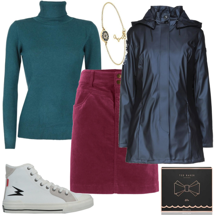 Outfit donna - Total look #1431890. Stile Casual per Tutti i giorni. Abbinamento con gonne lunghe, cappotti, sneakers, maglieria, braccialetti, profumi.