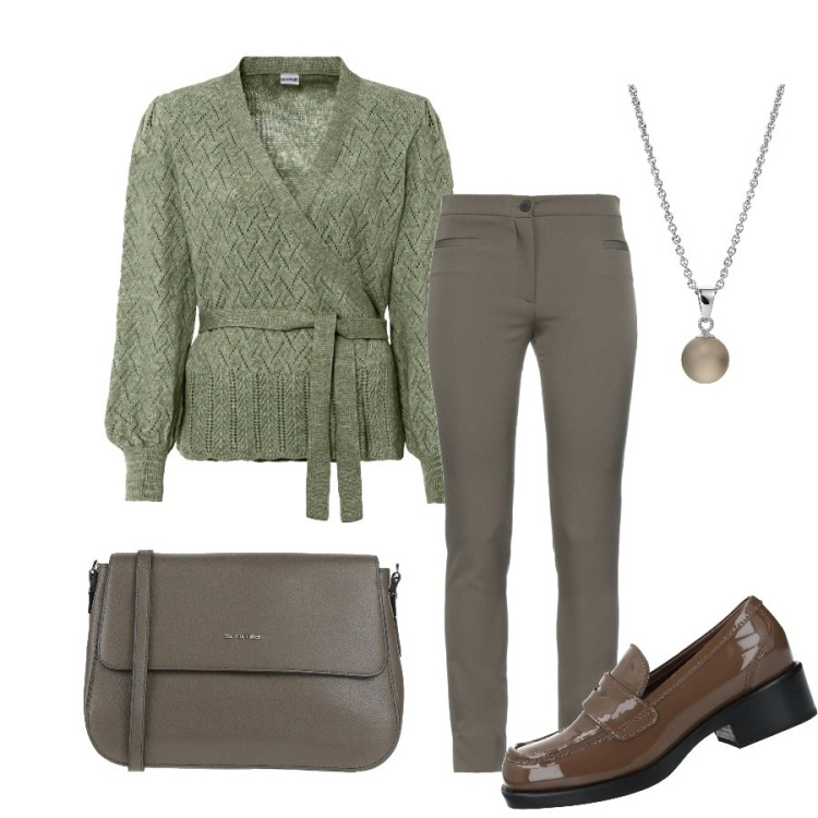 Outfit donna - Il cardigan scaldacuore. Stile Bon Ton per Ufficio. Abbinamento con maglieria, pantaloni, mocassini, borse a tracolla, ciondoli.