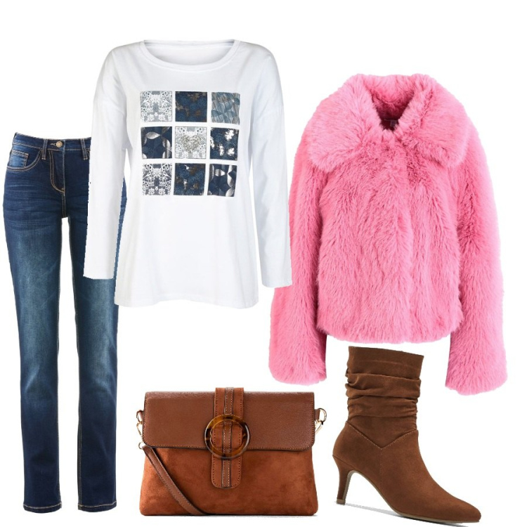 Outfit donna - Con il teddy babol. Stile Trendy per Tutti i giorni. Abbinamento con jeans dritti, borse a tracolla, stivaletti, cappotti, t-shirt.