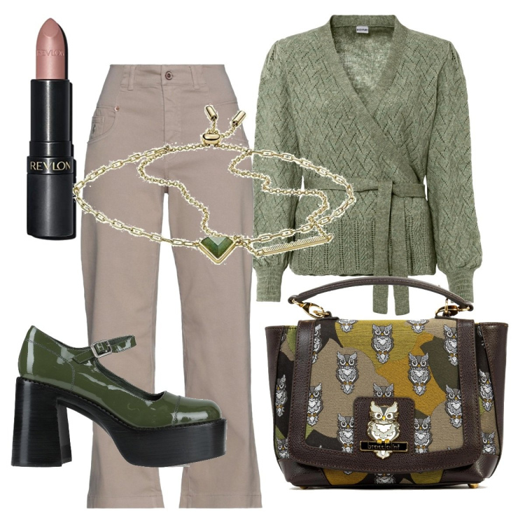 Outfit donna - Total look #1432283. Stile Casual chic per Ufficio. Abbinamento con maglieria, décolleté, pantaloni, borse a tracolla, braccialetti, rossetti.