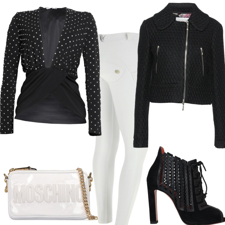 Outfit donna - La blusa a pois. Stile Chic per Tutti i giorni. Abbinamento con t-shirt, stivaletti, giacche, pantaloni skinny, borse a spalla.