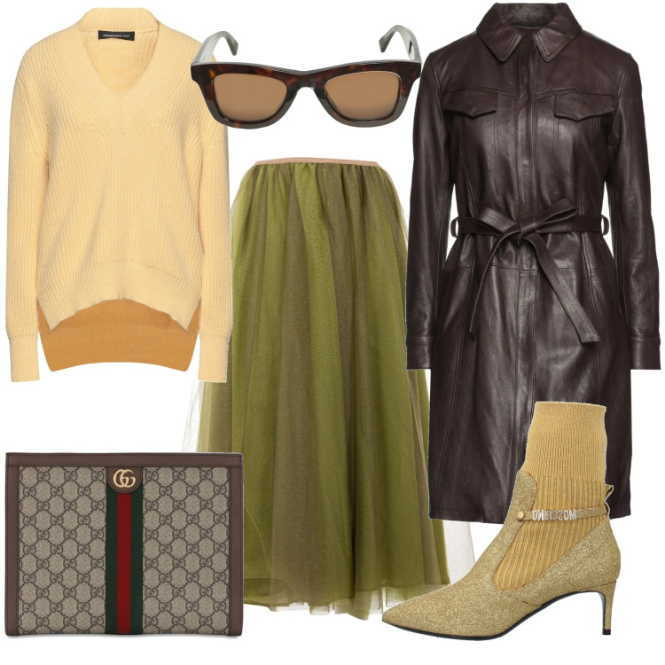 Outfit donna - Osare sempre. Stile Casual chic per Serata fuori. Abbinamento con stivaletti, cappotti, pullovers, gonne lunghe, pochette, occhiali da sole.