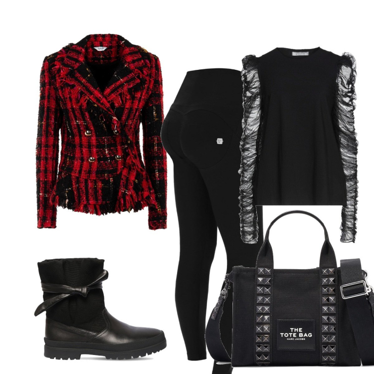 Outfit donna - Il Blazer a quadretti. Stile Casual per Tutti i giorni. Abbinamento con t-shirt, giacche, pantaloni skinny, shopping bag, stivali.