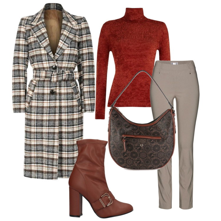 Outfit donna - Il cappotto a quadri. Stile Casual per Tutti i giorni. Abbinamento con pantaloni, stivaletti, maglieria, cappotti, borse a spalla.
