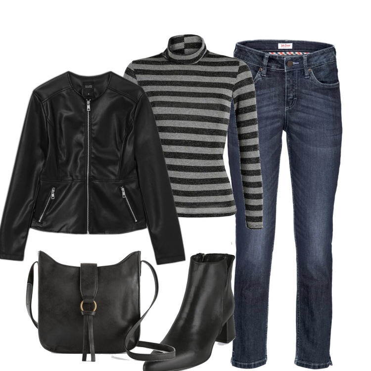 Outfit donna - Speciale giacche Calliope. Stile Casual per Tutti i giorni. Abbinamento con jeans, borse a tracolla, t-shirt, stivaletti, giacche.
