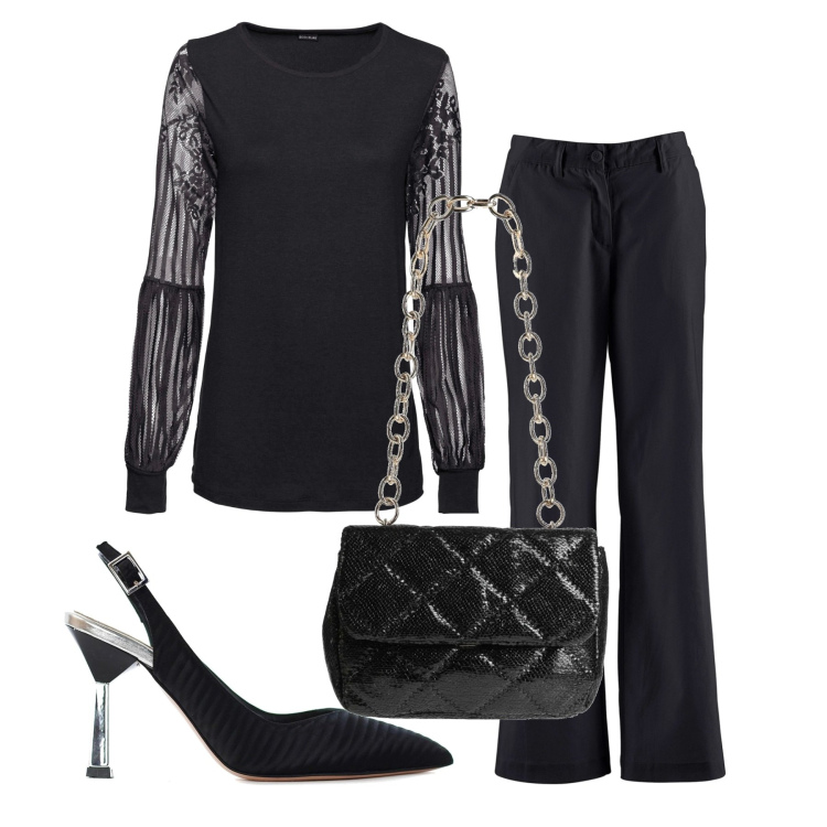 Outfit donna - Le maniche in voille. Stile Chic per Serata fuori. Abbinamento con bluse, pantaloni, borse a spalla, décolleté.
