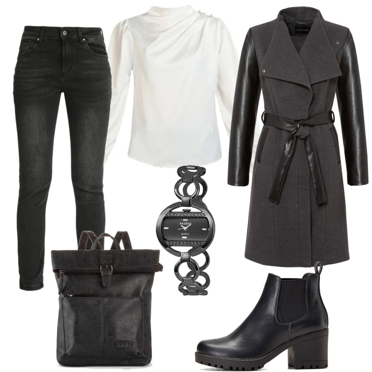 Outfit donna - Rock and roll in viaggio. Stile Rock per Tutti i giorni. Abbinamento con zaini, stivaletti chelsea, cappotti, bluse, jeans, orologi.