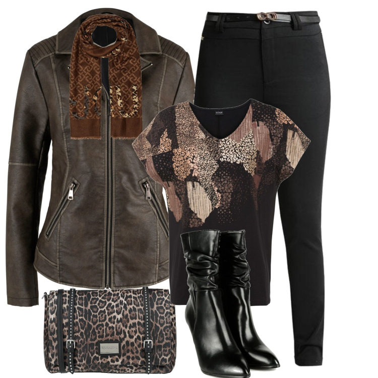 Outfit donna - In città. Stile Casual chic per Tutti i giorni. Abbinamento con borse a tracolla, maglieria, blazer, stivaletti, pantaloni, stole.