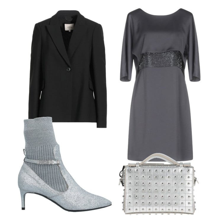 Outfit donna - Trendy #15356. Stile Trendy per Serata fuori. Abbinamento con stivaletti, vestiti corti, borse a mano, blazer.