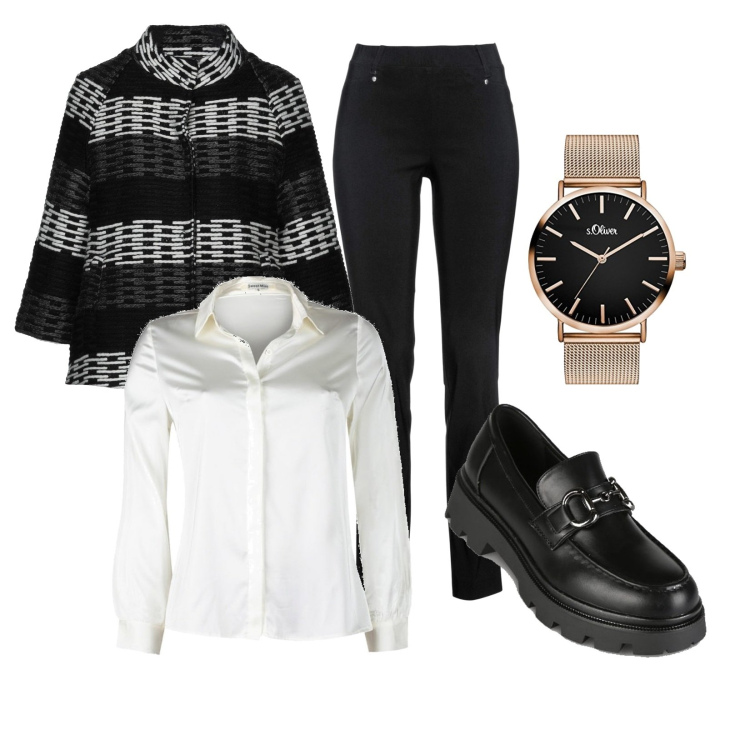 Outfit donna - Total look #1433859. Stile Casual chic per Ufficio. Abbinamento con pantaloni, cappotti, mocassini, camicie, orologi.