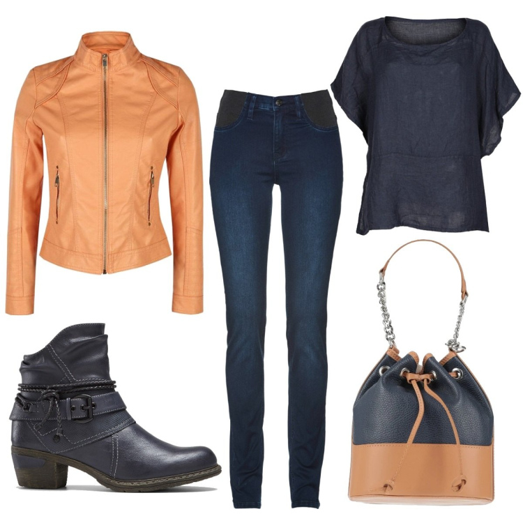 Outfit donna - Anche oggi di corsa!. Stile Casual per Tutti i giorni. Abbinamento con jeans, stivaletti, borse a mano, giacche, bluse.