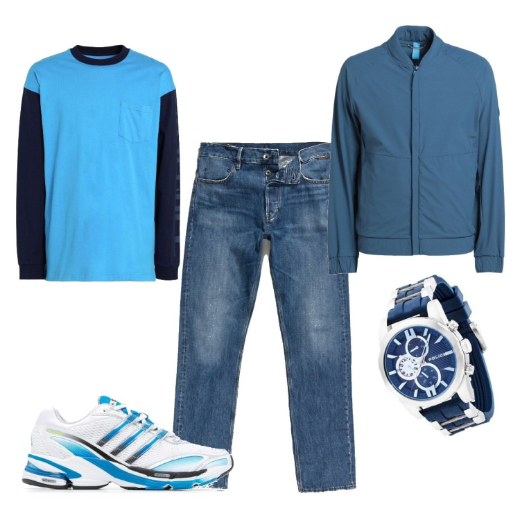 Outfit uomo - Total look #1434778. Stile Casual per Tutti i giorni. Abbinamento con jeans dritti, sneakers, t-shirt, giacche, orologi.
