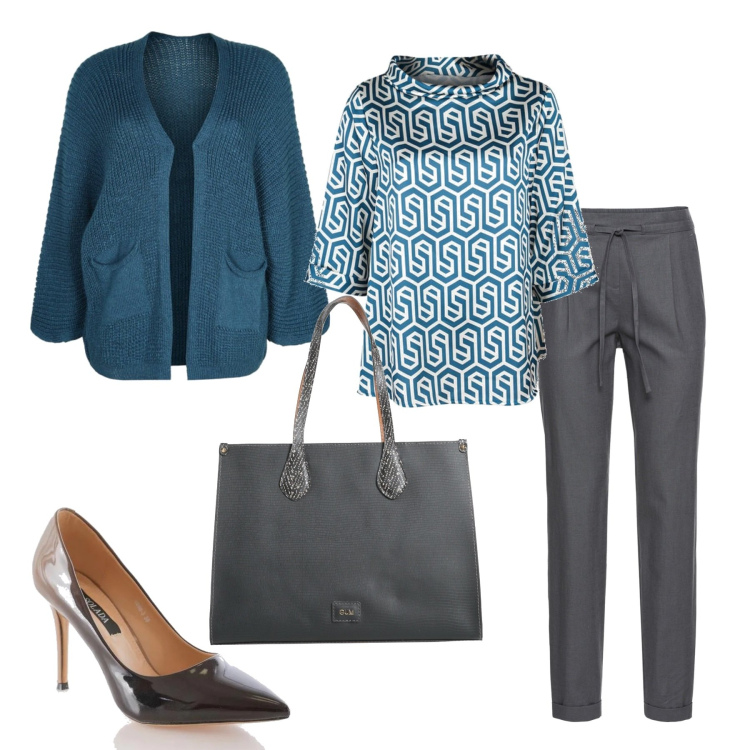Outfit donna - La blusa scollo anello. Stile Bon Ton per Ufficio. Abbinamento con borse a mano, pantaloni, bluse, cardigans, décolleté.
