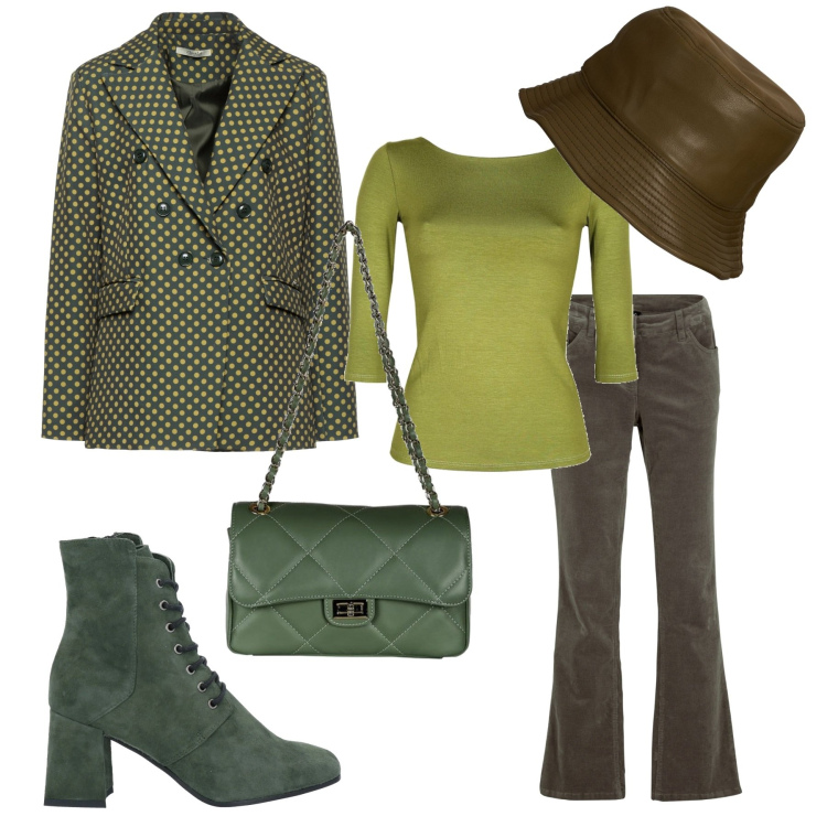 Outfit donna - La giacca a pois. Stile Casual chic per Tutti i giorni. Abbinamento con pantaloni, blazer, stivaletti, t-shirt, borse a tracolla, cappelli.