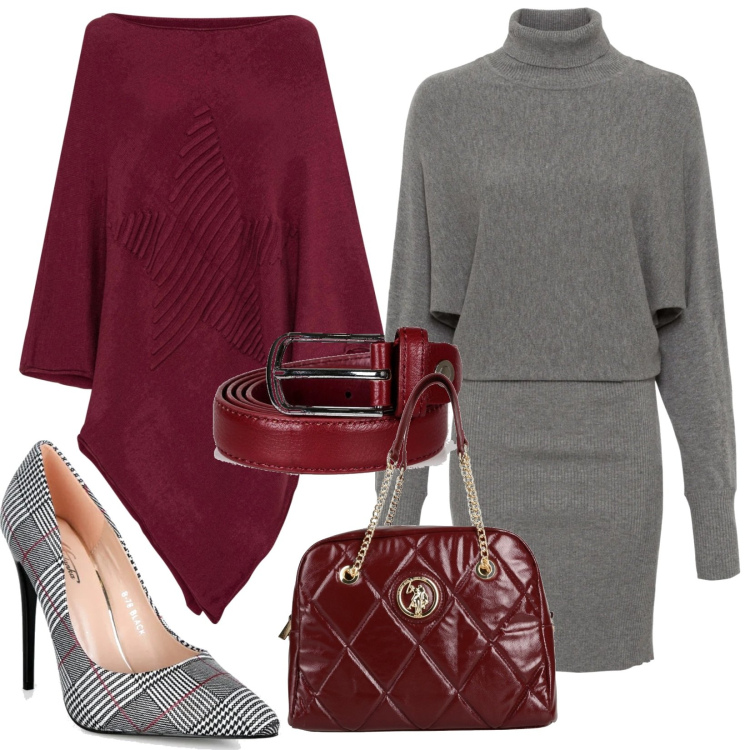 Outfit donna - Una cintura sopra il poncho. Stile Chic per Tutti i giorni. Abbinamento con borse a mano, vestiti, cappotti, décolleté, cinture.