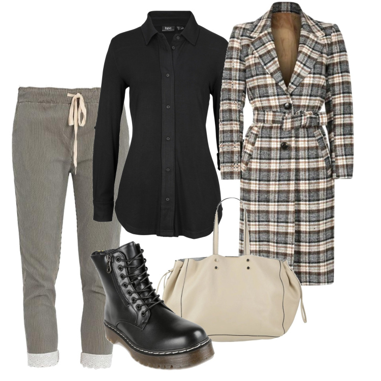 Outfit donna - Con gli anfibi più amati. Stile Urban per Tutti i giorni. Abbinamento con camicie, borse a mano, pantaloni, anfibi, cappotti.