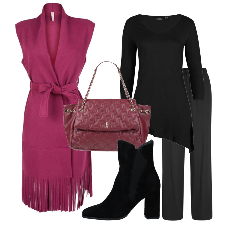 Outfit donna - Il gilet con le frange. Stile Minimal per Tutti i giorni. Abbinamento con maglieria, pantaloni, stivaletti, borse a mano, gilet.