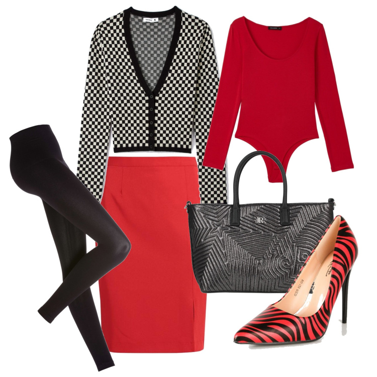 Outfit donna - Pomeriggio dopo l\'ufficio. Stile Chic per Tutti i giorni. Abbinamento con leggings, borse a mano, cardigans, gonne lunghe, décolleté, body.