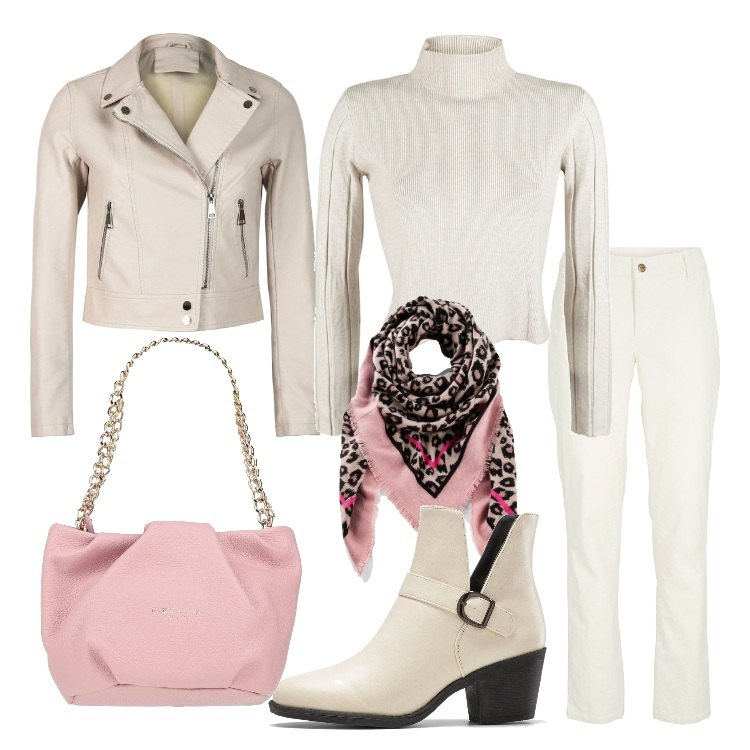 Outfit donna - Pantaloni bianchi in velluto. Stile Trendy per Tutti i giorni. Abbinamento con foulard, stivaletti, pantaloni, borse a mano, giacche, pullovers.