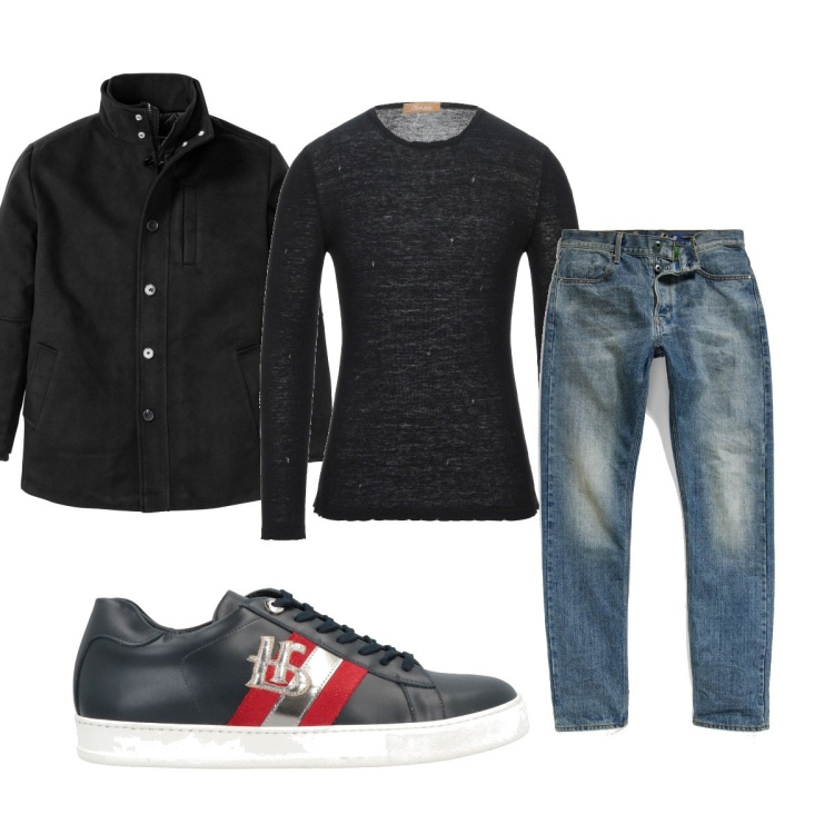 Outfit uomo - Total look #1436462. Stile Casual per Tutti i giorni. Abbinamento con giacche, pullovers, sneakers, jeans dritti.