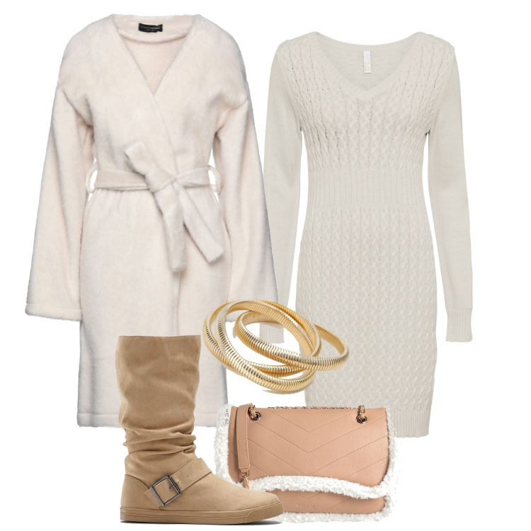 Outfit donna - Ad esser chiari. Stile Basic per Tutti i giorni. Abbinamento con vestiti, stivali, cappotti, borse a tracolla, braccialetti.