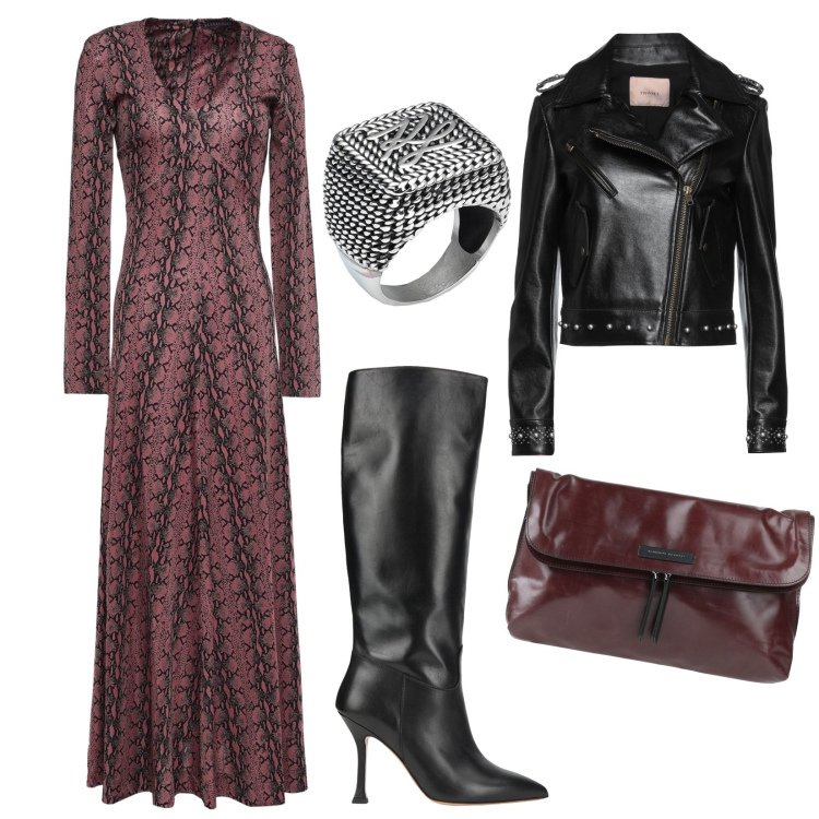 Outfit donna - Stivali yoox. Stile Rock per Serata fuori. Abbinamento con vestiti lunghi, giacche, stivali, borse a mano, anelli.