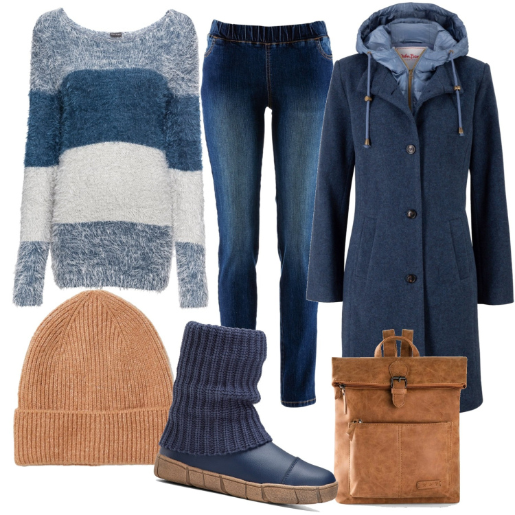 Outfit donna - Caldo e comodo. Stile Casual per Tutti i giorni. Abbinamento con cappotti, treggings, zaini, maglieria, stivaletti, cappelli con visiera.