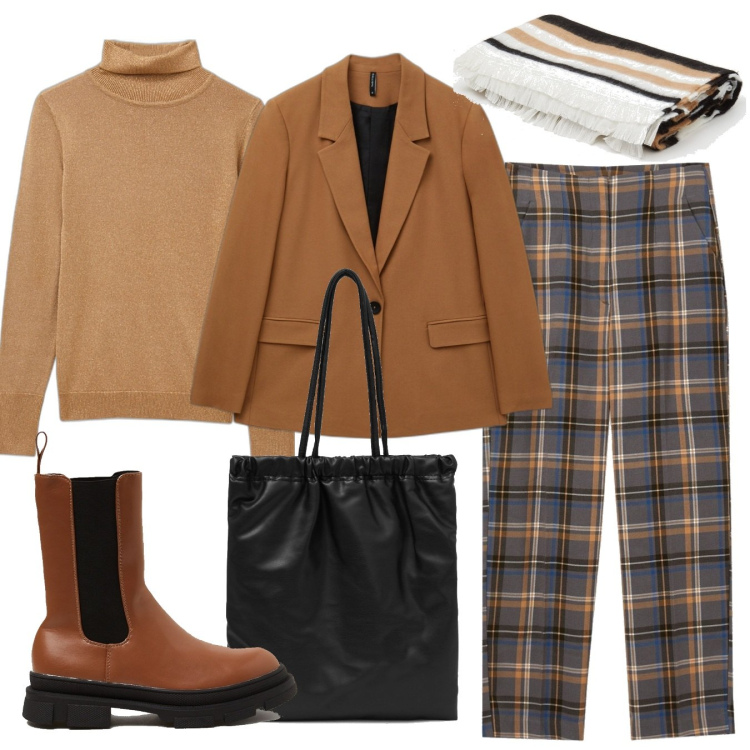 Outfit donna - Una blazer per tutti i giorni. Stile Casual per Ufficio. Abbinamento con pantaloni capri, maglieria, blazer, stivali, shopping bag, sciarpe.