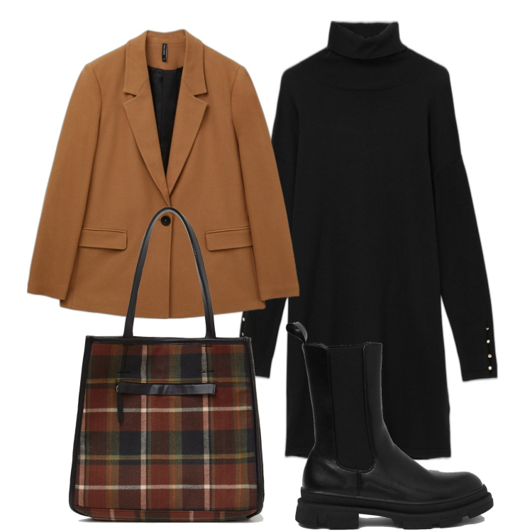 Outfit donna - Total look #1437288. Stile Basic per Tutti i giorni. Abbinamento con vestiti, stivali, blazer, shopping bag.