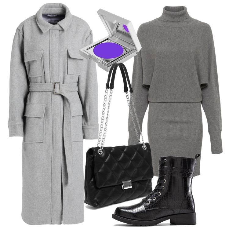 Outfit donna - Cappotto lungo. Stile Casual per Tutti i giorni. Abbinamento con cappotti, vestiti, stivaletti, borse a spalla, ombretti.