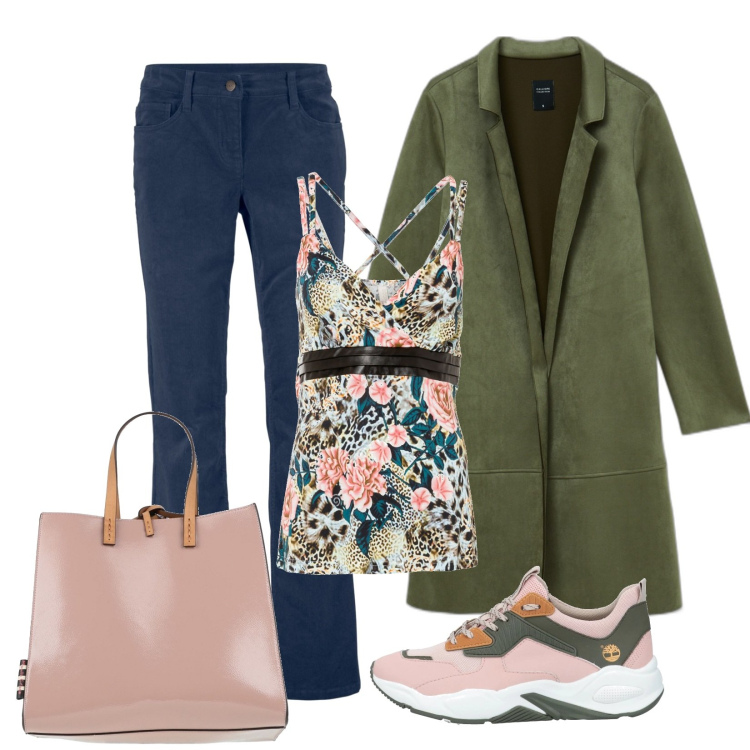 Outfit donna - Perfetta con poco. Stile Sporty chic per Tutti i giorni. Abbinamento con pantaloni, top, sneakers, borse a mano, giacche.