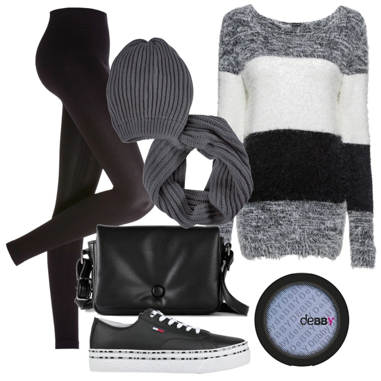 Outfit donna - Oversize soffice. Stile Basic per Tutti i giorni. Abbinamento con leggings, maglieria, borse a tracolla, berretti, sneakers, ombretti.