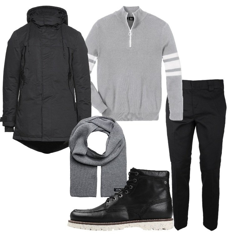 Outfit uomo - I pantaloni neri passepartout. Stile Casual per Tutti i giorni. Abbinamento con t-shirt sportive, cappotti, stivali e stivaletti, pantaloni, sciarpe.