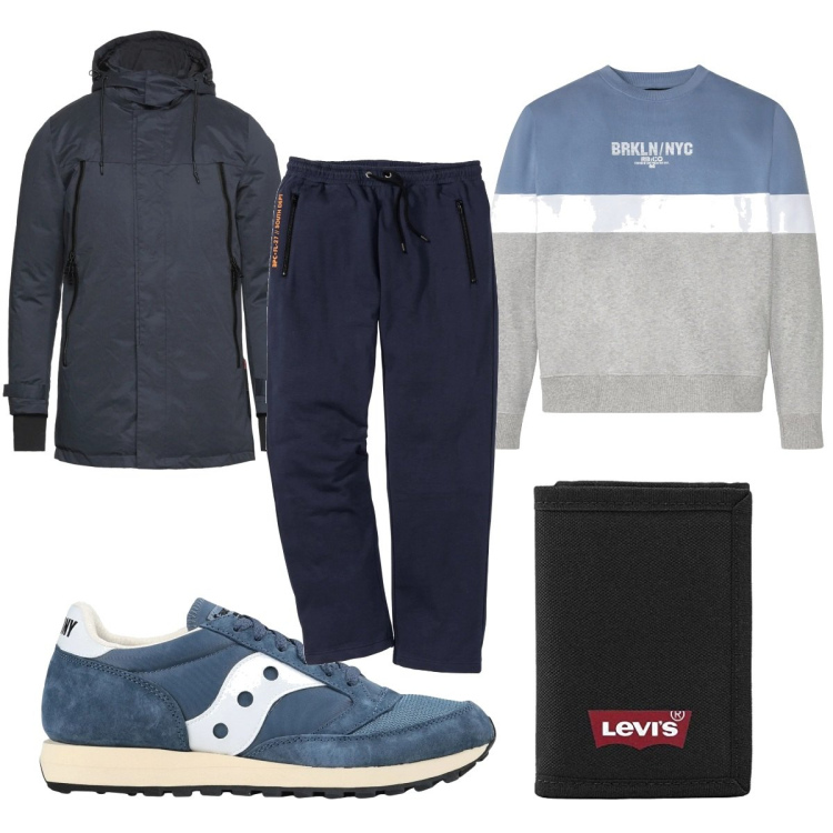 Outfit uomo - Maglione e sneakers. Stile Casual per Tutti i giorni. Abbinamento con pantaloni, sneakers, sneakers, cappotti, portafogli.