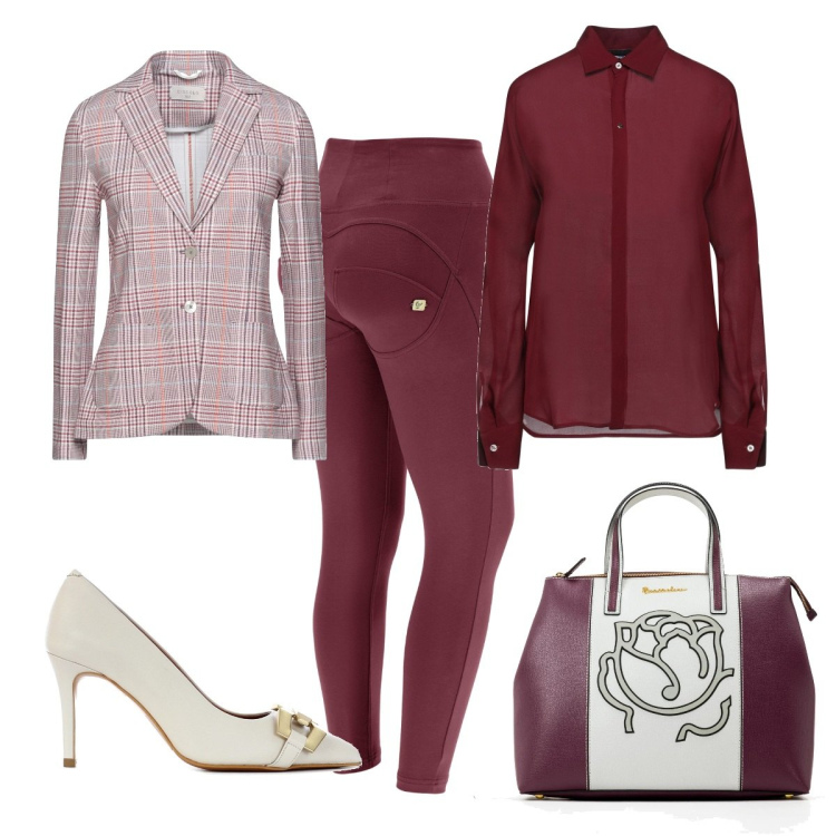 Outfit donna - Total look #1437865. Stile Bon Ton per Ufficio. Abbinamento con blazer, camicie, décolleté, borse a mano, pantaloni skinny.