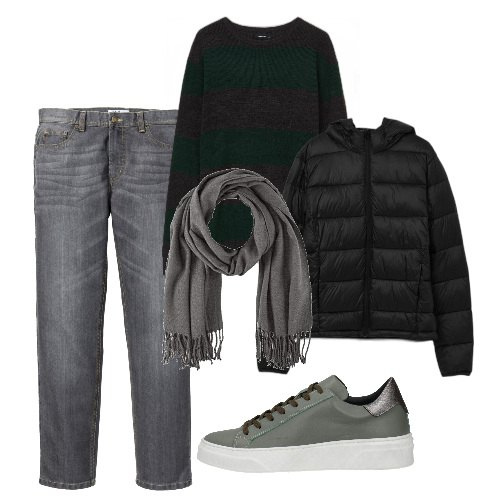 Outfit uomo - Minimal ma niente a caso. Stile Urban per Tutti i giorni. Abbinamento con jeans dritti, sneakers, giacche, maglieria, sciarpe.