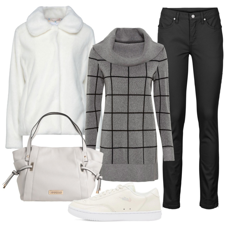 Outfit donna - Teddy bianco. Stile Casual per Tutti i giorni. Abbinamento con maglieria, jeans, cappotti, borse a mano, sneakers.