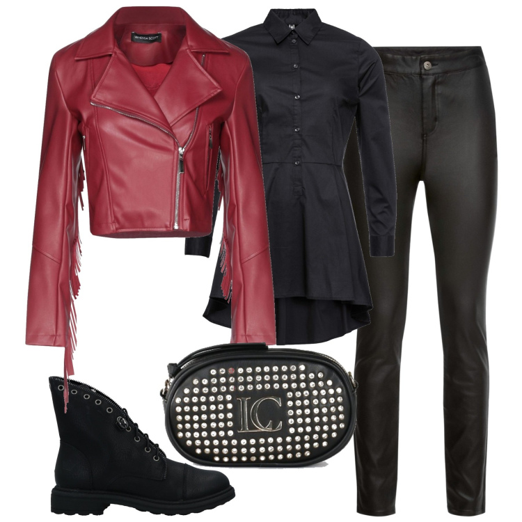 Outfit donna - Rock. Stile Rock per Serata fuori. Abbinamento con camicie, pantaloni, giacche, stivaletti, borse a tracolla.