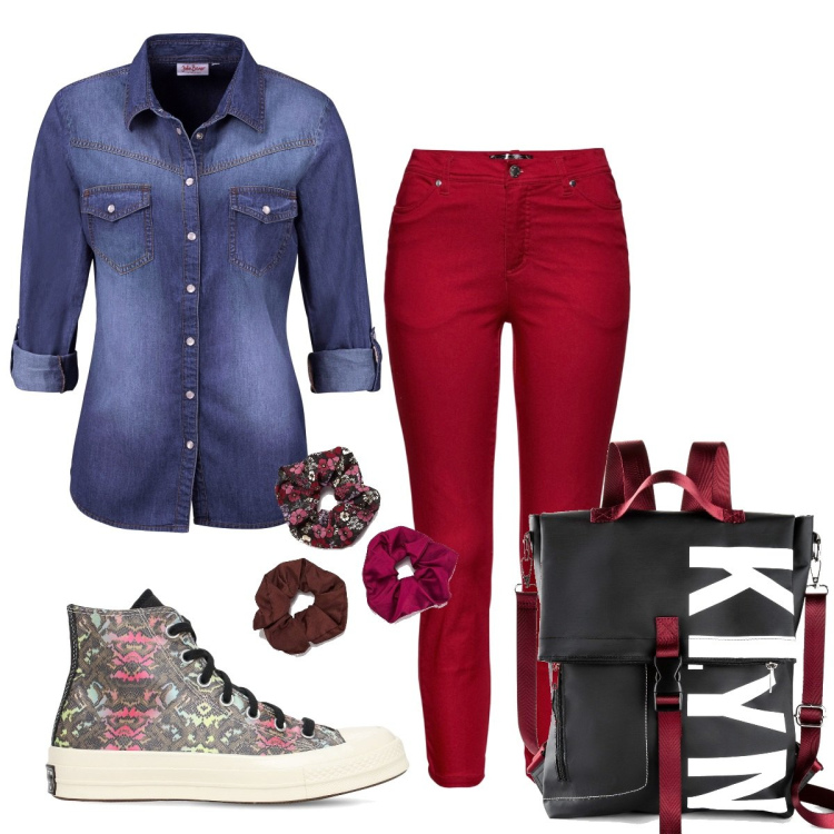 Outfit donna - Total look #1438603. Stile Casual chic per Tutti i giorni. Abbinamento con camicie, pantaloni, zaini, accessori per capelli, sneakers.