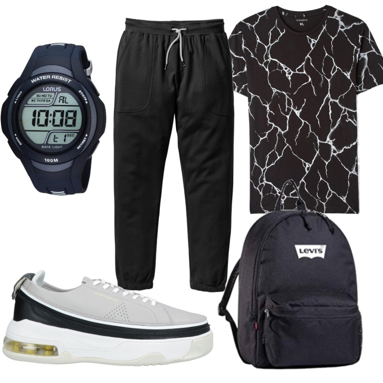 Outfit uomo - Ottobre in palestra. Stile Trendy per Sport. Abbinamento con pantaloni sportivi, sneakers, t-shirt, orologi, borse sportive.