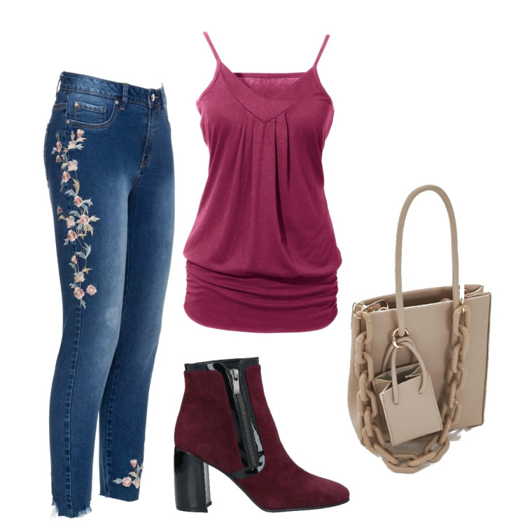 Outfit donna - Total look #1438650. Stile Casual chic per Tutti i giorni. Abbinamento con jeans, top, stivaletti, shopping bag.