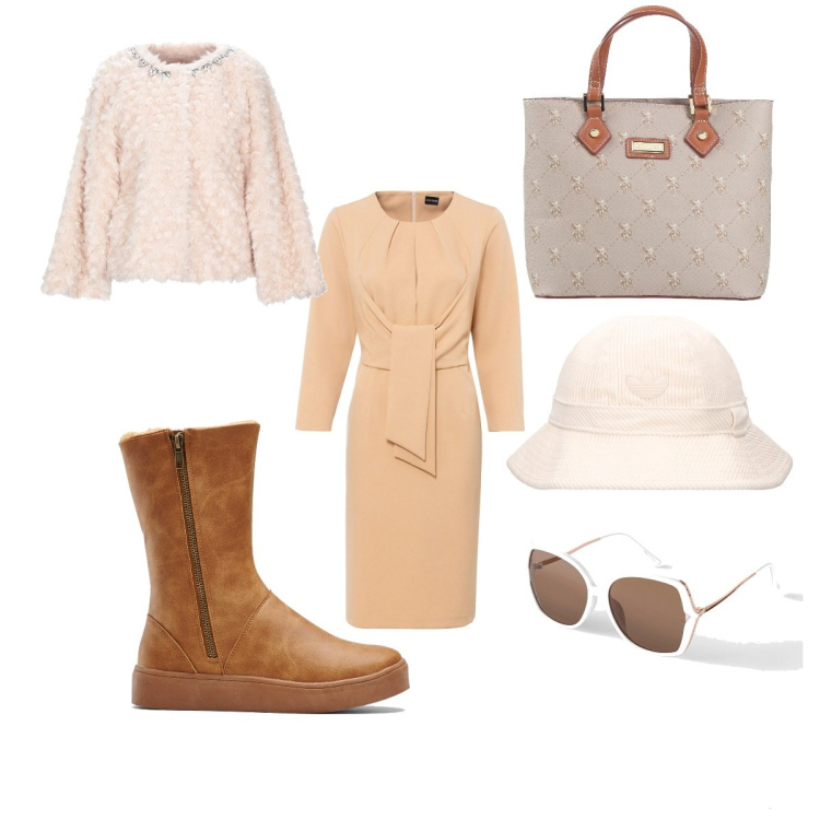 Outfit donna - Total look #1439023. Stile Casual Abbinamento con stivali, vestiti, occhiali da sole, cappotti, borse a mano, cappelli.