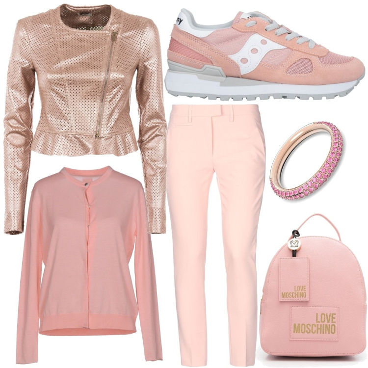Outfit donna - Rosa= V I T A. Stile Sporty chic per Tutti i giorni. Abbinamento con sneakers, cardigans, pantaloni, giacche, zaini, anelli.