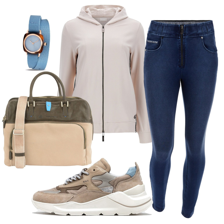 Outfit donna - Total look #1439116. Stile Casual per Sport. Abbinamento con borse a spalla, sneakers, orologi, felpe con cappuccio, pantaloni skinny.