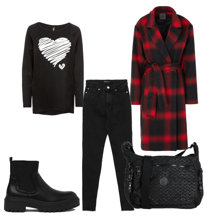 Outfit donna - Total look #1439573. Stile Casual per Tutti i giorni. Abbinamento con maglieria, cappotti, borse a tracolla, stivali, jeans skinny.