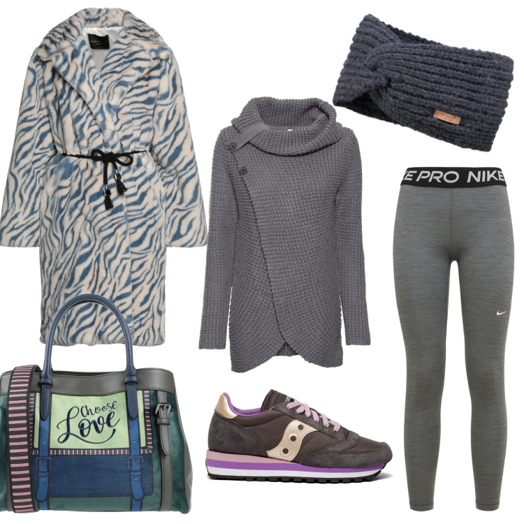 Outfit donna - Sporty chic #3815. Stile Casual per Sport. Abbinamento con maglieria, cappotti, borse a mano, sneakers, leggings, fasce per capelli.